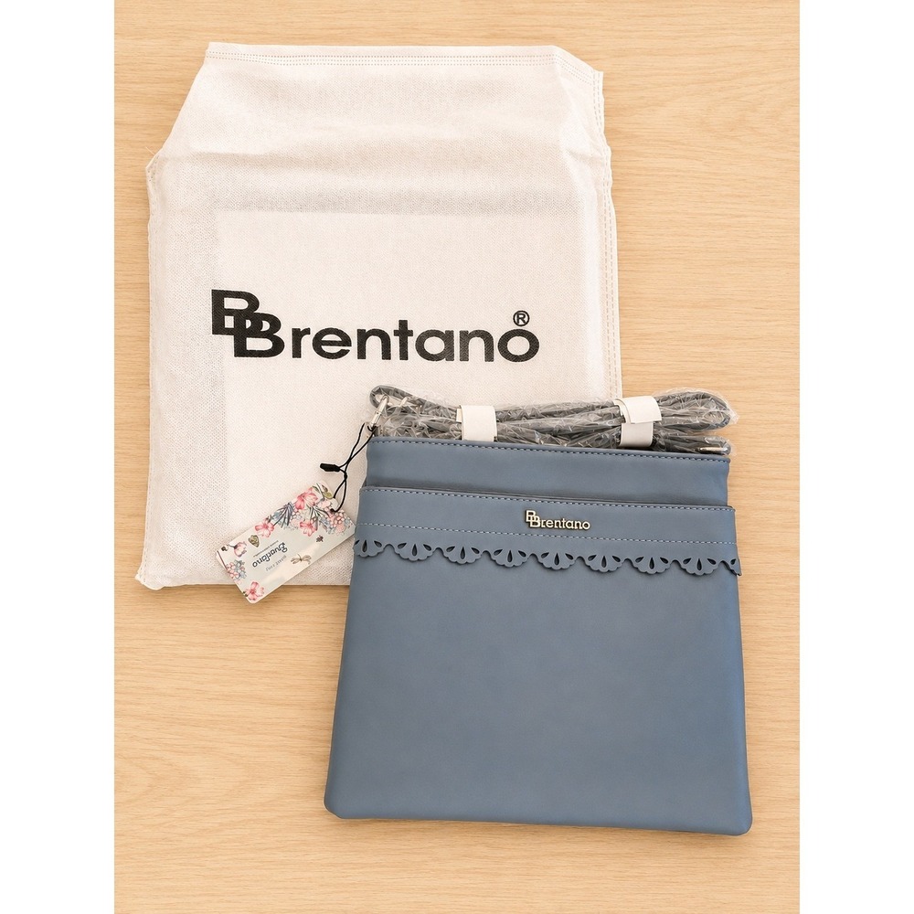 Brentano Blue Faux Leather Scalloped Crossbody Bag NWT